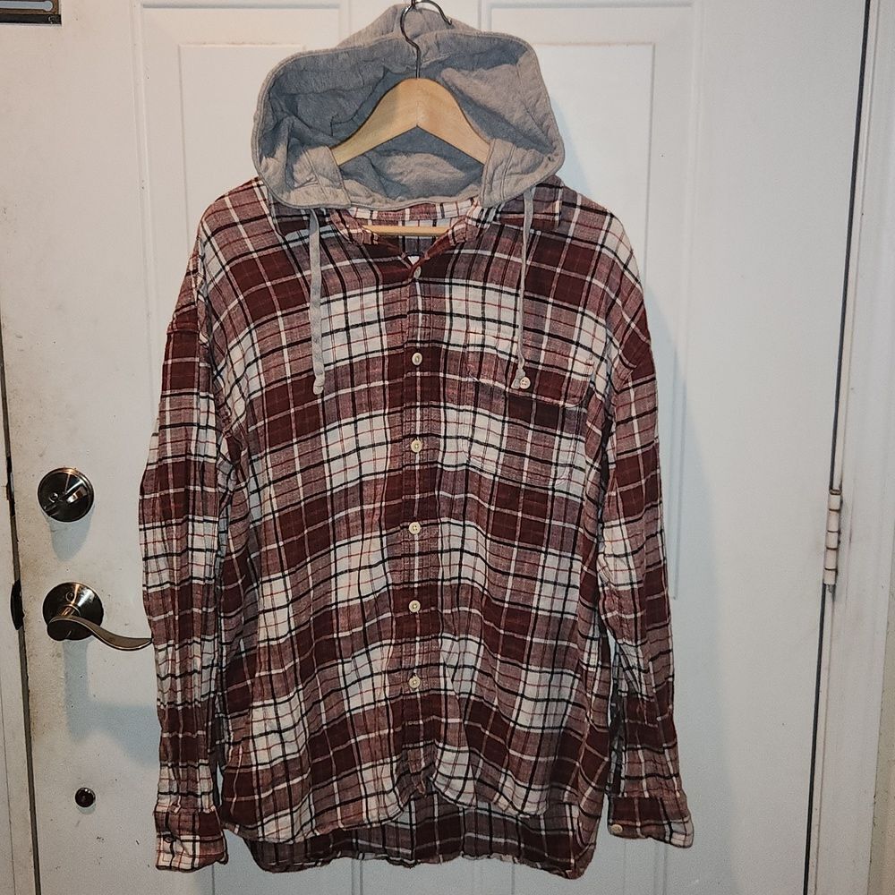 American Eagle Super Soft Flannel Shirt Detachable Hood XL